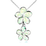 White Opal Sterling Silver Double Flower Pendant